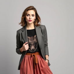 A striking woman named Rose, showcasing her naturally elegant style that reflects her artistic sensibilities
