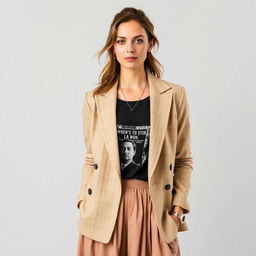 A striking woman named Rose, showcasing her naturally elegant style that reflects her artistic sensibilities