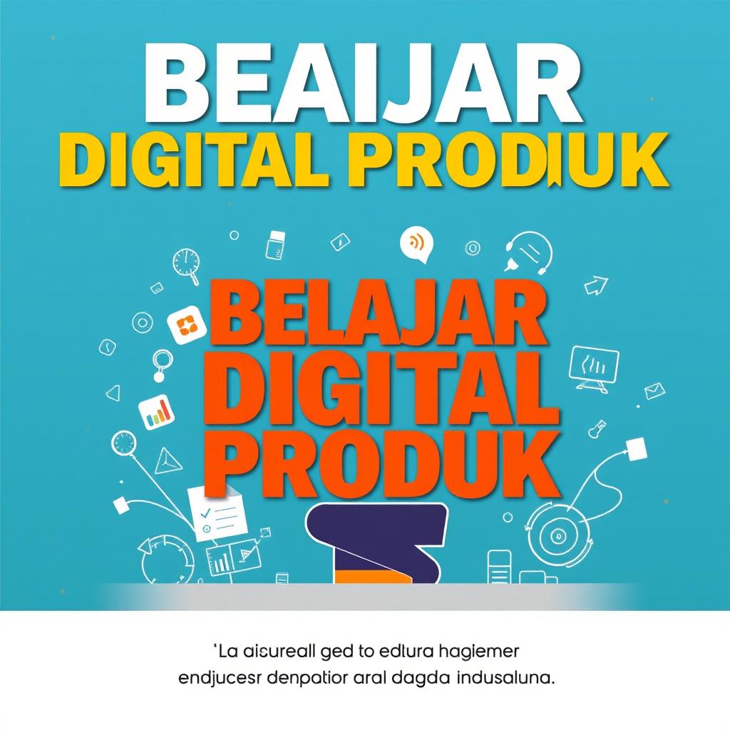 A sleek and modern poster design themed around learning digital products, featuring the title: 'Belajar Digital Produk' in large, bold, eye-catching typography