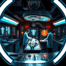 A dramatic scene set in a high-tech underground laboratory, filled with advanced medical equipment and research tools