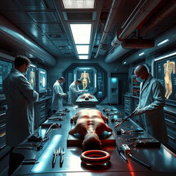 A dramatic scene set in a high-tech underground laboratory, filled with advanced medical equipment and research tools