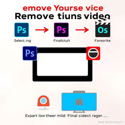 A clear and simple tutorial graphic that shows the steps to remove a video background using various editing software