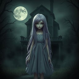 A mysterious fantasy girl with an air of suspicion, standing alone in the foreground