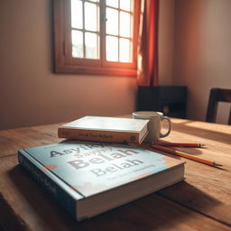 A book titled 'Asyiknya Belah' resting on a wooden table