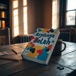 A book titled 'Asyiknya Belah' resting on a wooden table