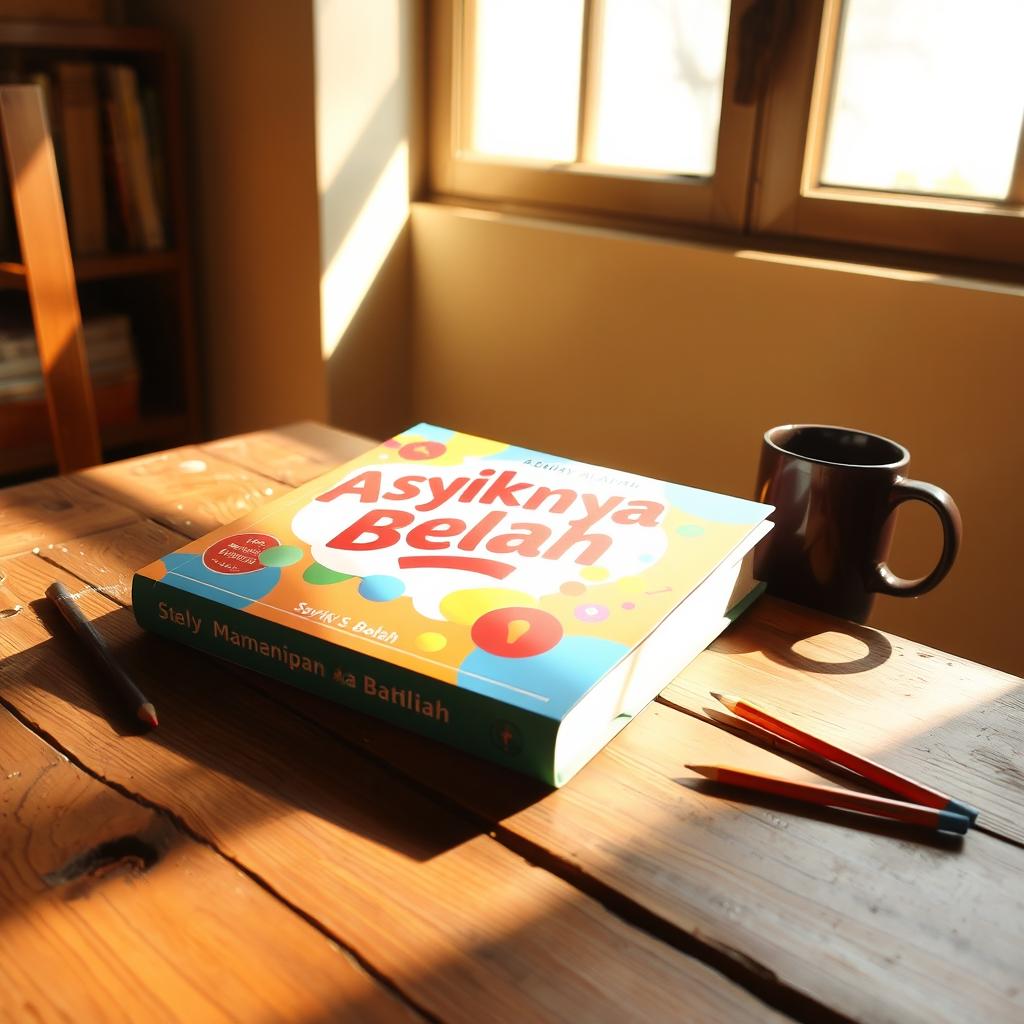 A book titled 'Asyiknya Belah' resting on a wooden table