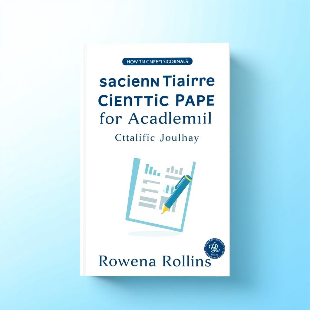 A book cover design for a title "How to Write a Scientific Paper for Academic Journals" by "Rowena Rollins