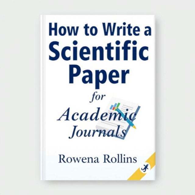 A book cover design for a title "How to Write a Scientific Paper for Academic Journals" by "Rowena Rollins