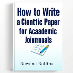 A book cover design for a title "How to Write a Scientific Paper for Academic Journals" by "Rowena Rollins