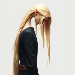 A tall, slender elf-like woman with long, flowing blonde hair, standing elegantly behind a short, stout man