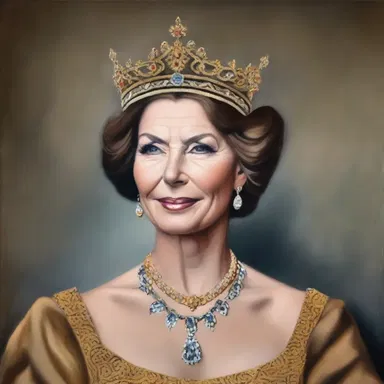 The artist painted a stunning portrait of the monarch wearing a golden crown.