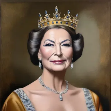 The artist painted a stunning portrait of the monarch wearing a golden crown.