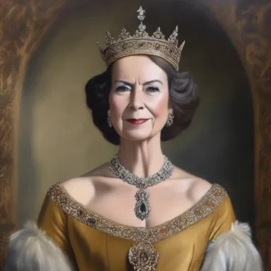 The artist painted a stunning portrait of the monarch wearing a golden crown.