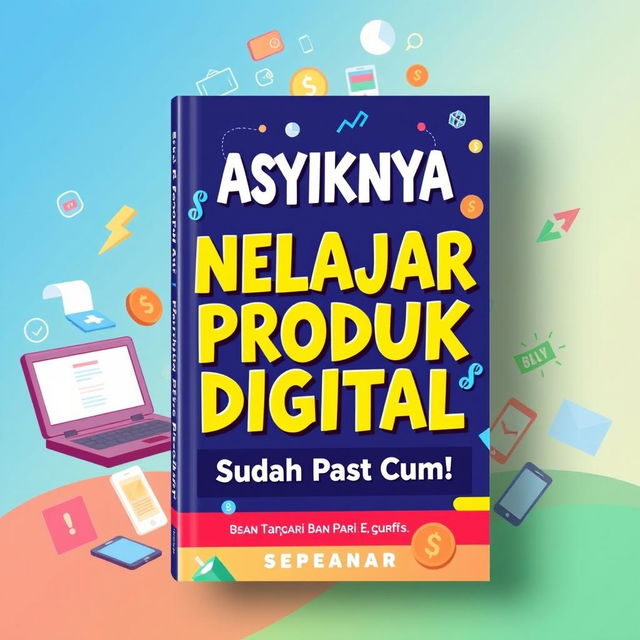 A vibrant book cover design for the title 'Asyiknya Nelajar Produk Digital