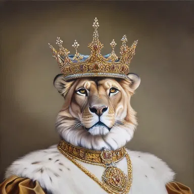 The artist painted a stunning portrait of the monarch wearing a golden crown.