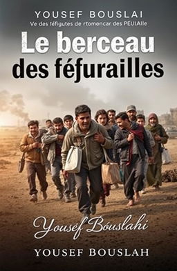 A dramatic book cover depicting themes of war and refugees
