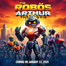 A vibrant movie poster for 'The Robôs Arthur The Movie', showcasing an epic sci-fi adventure