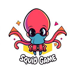 A vibrant and playful logo design featuring a cartoon-style character inspired by the Squid Game theme