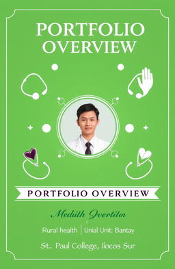 A formal and eye-catching cover template for a medical portfolio, featuring a vibrant green background that conveys a sense of health and vitality