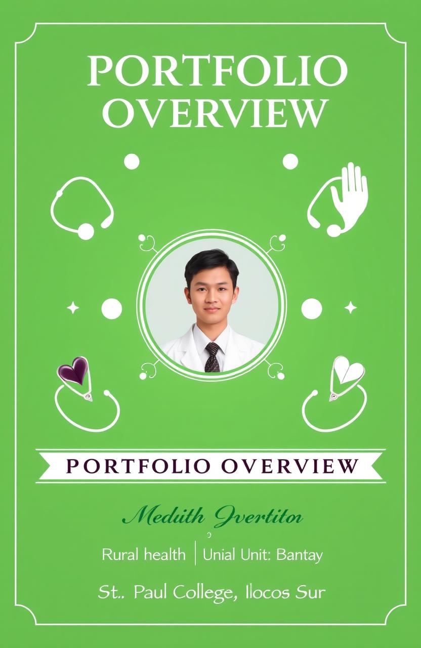 A formal and eye-catching cover template for a medical portfolio, featuring a vibrant green background that conveys a sense of health and vitality