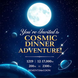 A beautifully designed dinner invitation card featuring a captivating space theme