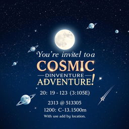 A beautifully designed dinner invitation card featuring a captivating space theme
