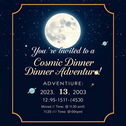 A beautifully designed dinner invitation card featuring a captivating space theme