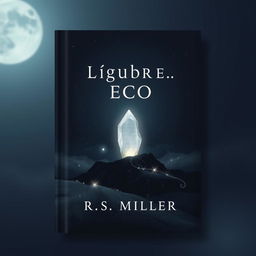 A minimalist book cover design featuring an abstract night landscape that evokes a starry sky and a full moon