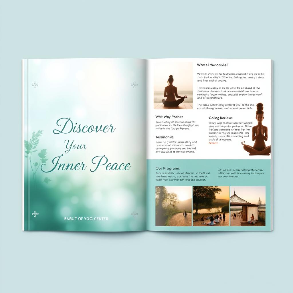 A beautifully designed advertisement book cover for a yoga center