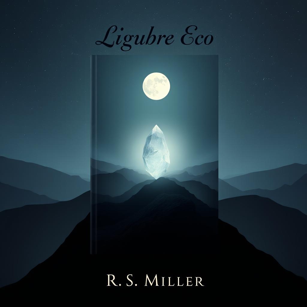 A minimalist book cover design featuring an abstract night landscape with a starry sky and a full moon