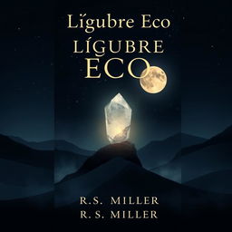 A minimalist book cover design featuring an abstract night landscape with a starry sky and a full moon
