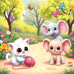 A vibrant and cheerful scene filled with cute characters, all with oversized heads and expressive faces