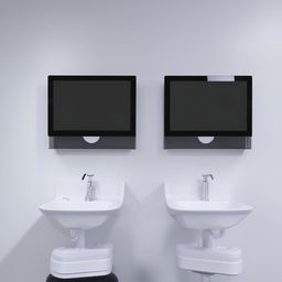 A sleek and hygienic wall design featuring two television units, ideally suited for a treatment area in a dental clinic.