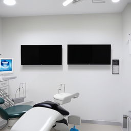 A sleek and hygienic wall design featuring two television units, ideally suited for a treatment area in a dental clinic.