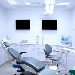 A sleek and hygienic wall design featuring two television units, ideally suited for a treatment area in a dental clinic.