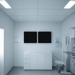 A sleek and hygienic wall design featuring two television units, ideally suited for a treatment area in a dental clinic.