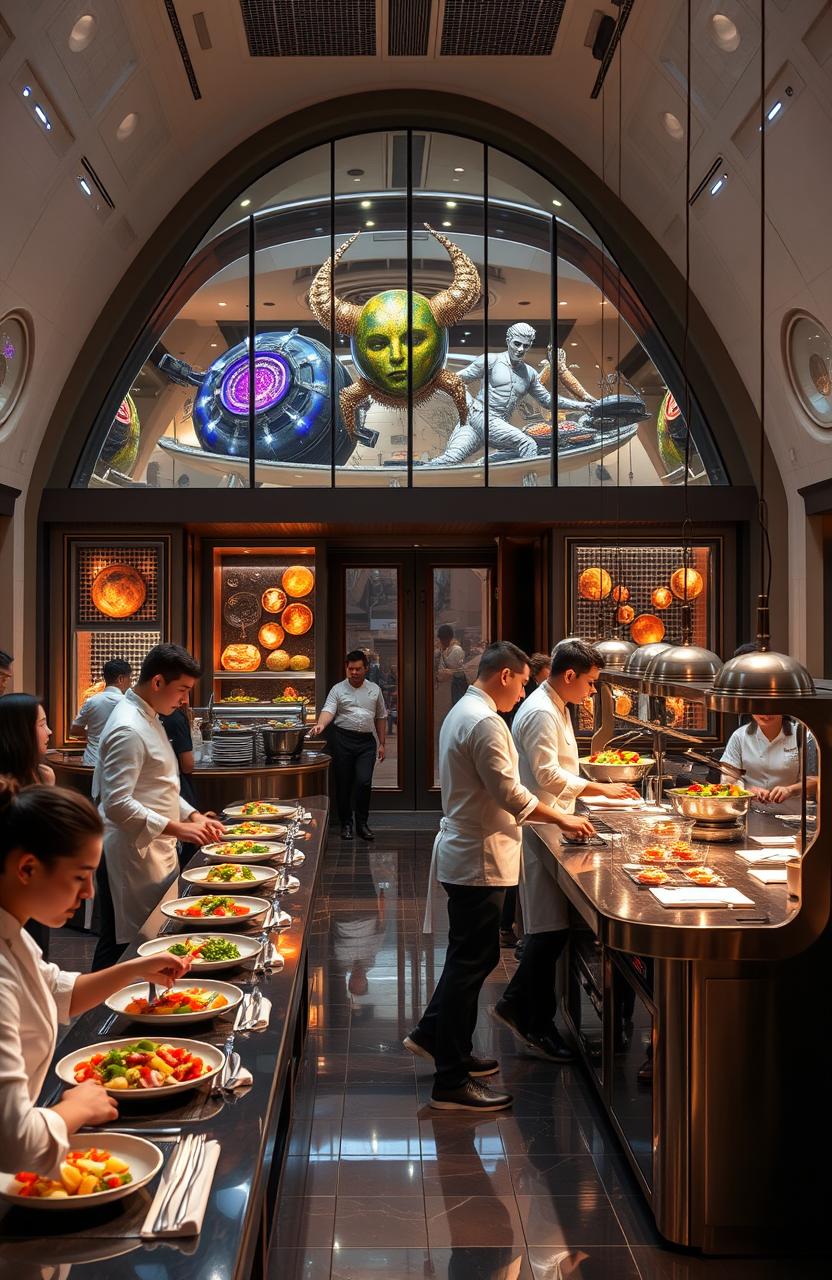 A luxurious culinary school named 'The Apprentice Program' designed by Nathan Pintos, exuding elegance and sophistication