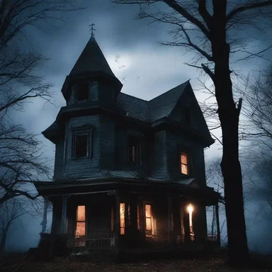 In the horror movie, the haunted house was engulfed in darkness when the dc suddenly went out.