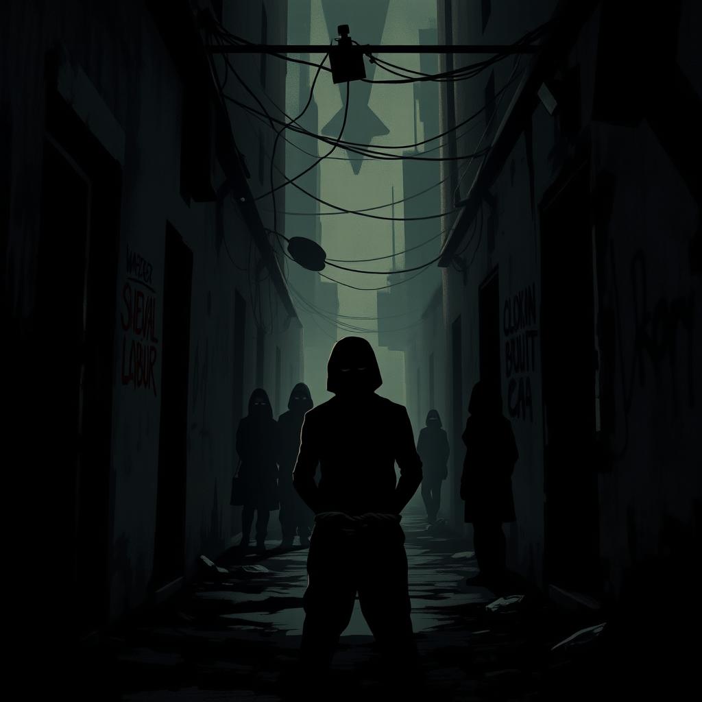 A hauntingly powerful illustration representing modern-day slavery and human trafficking