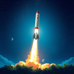 A stunning digital art poster depicting a rocket launch