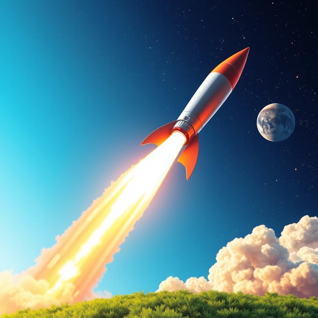 A stunning digital art poster depicting a rocket launch