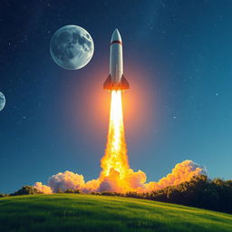 A stunning digital art poster depicting a rocket launch