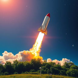A stunning digital art poster depicting a rocket launch