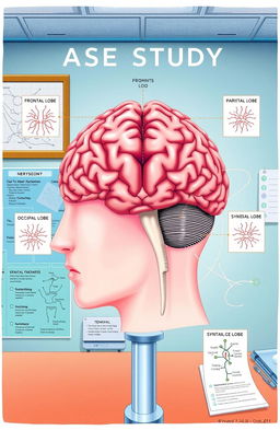 An educational illustration depicting a detailed neurology case study