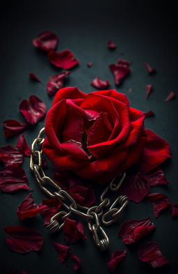 A striking visual of a broken red rose, symbolizing forbidden love and violence