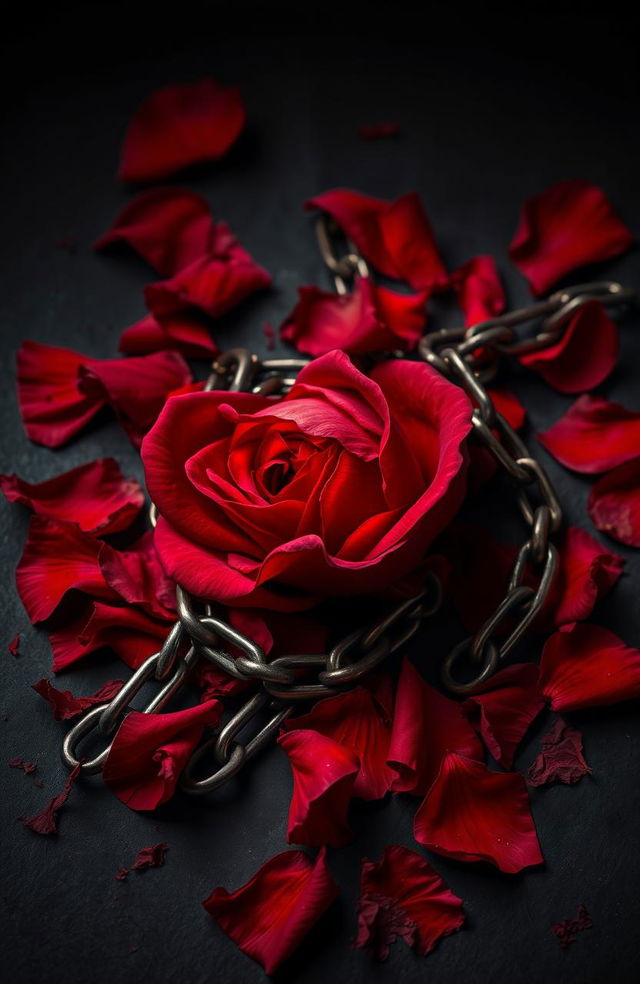 A striking visual of a broken red rose, symbolizing forbidden love and violence