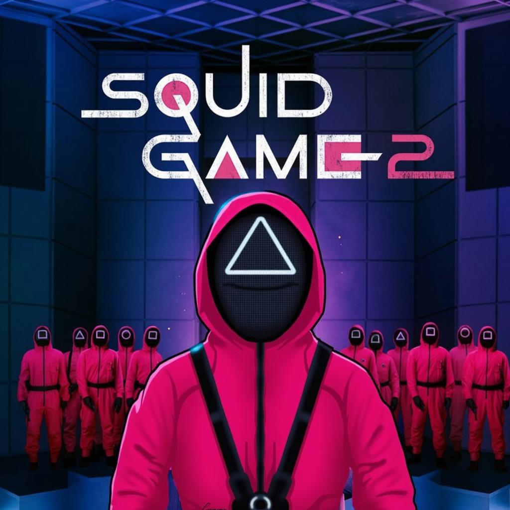 Logo design featuring a character inspired by the Squid Game series, depicted in vector style