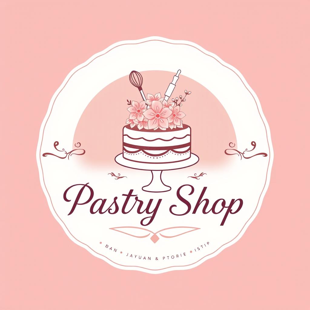 A beautifully designed logo for a pastry shop, featuring elegant typography and a soft color palette of pastels