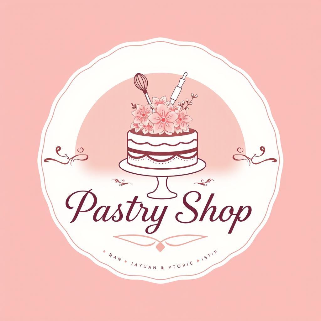 A beautifully designed logo for a pastry shop, featuring elegant typography and a soft color palette of pastels