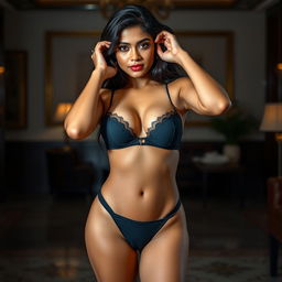 A sultry 20-year-old Indian woman in provocative lingerie, displaying an enticing pose with confidence